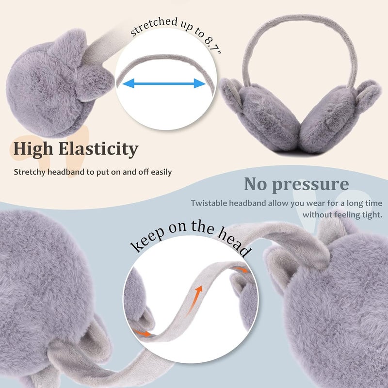 Peecabe Winter Kids Earmuffs Warm Girl Ear Muffs For Toddler Kid Children Earmuff with Cat Ears Girls Ear Warmer (Gray Bunny) - Image 4
